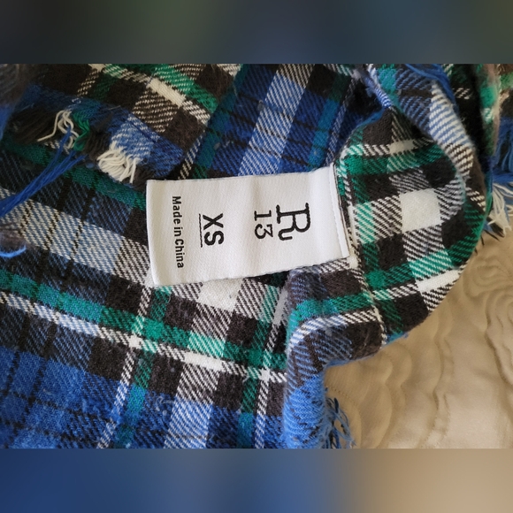 R13 Plaid print long sleeve intentionally distressed flannel size XS - Picture 9 of 12